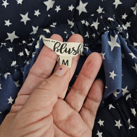 Blush navy blue with white stars pattern short sleeve midi dress - Picture 6 of 7